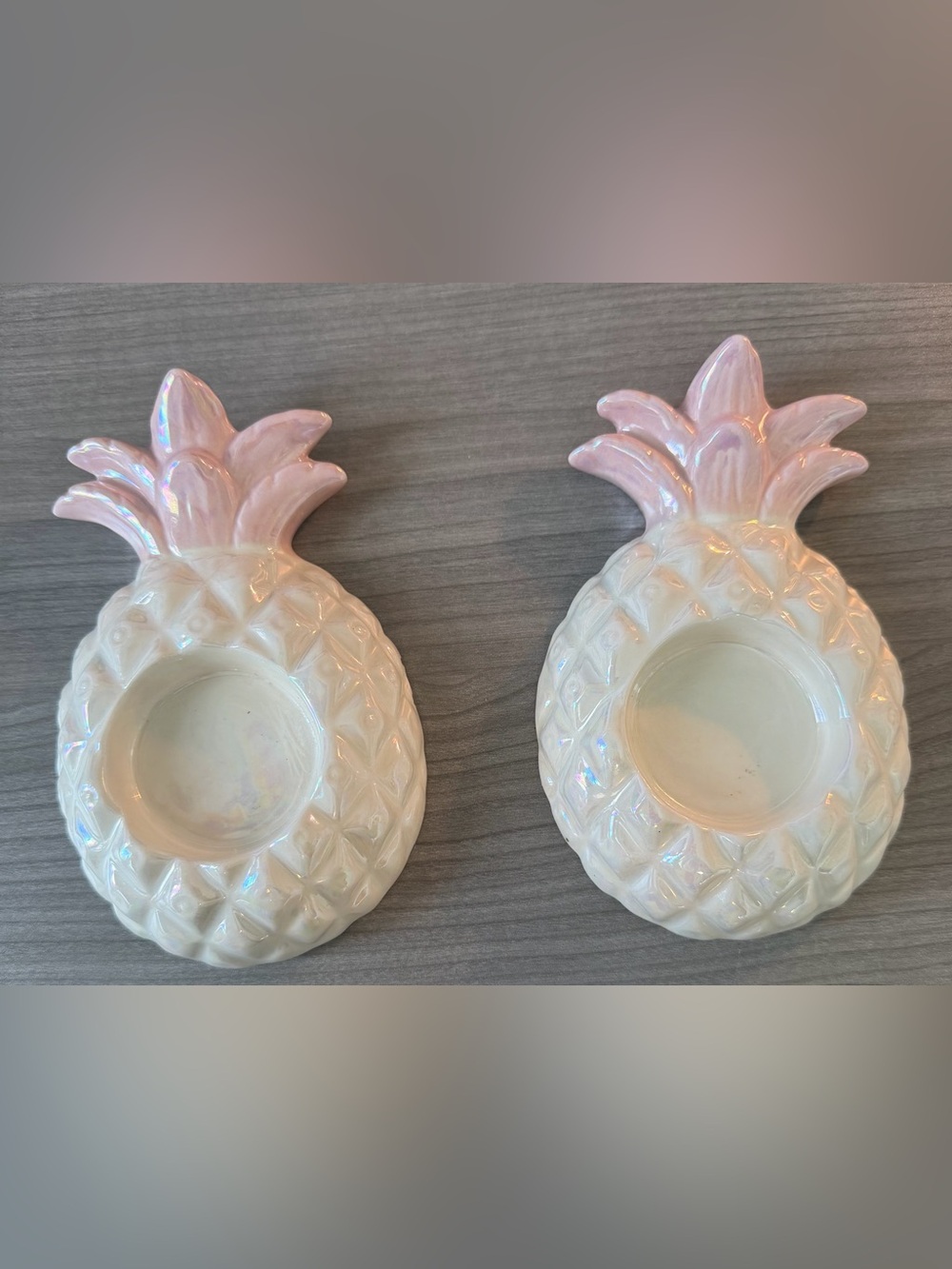 Set of 2 Coastal Iridescent Ceramic Pineapple Tealight Candle Holders
6" Pink Wh